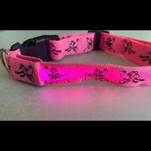 Pink light up Dog Collar with Black Pluto Cartoon Pup Print size small